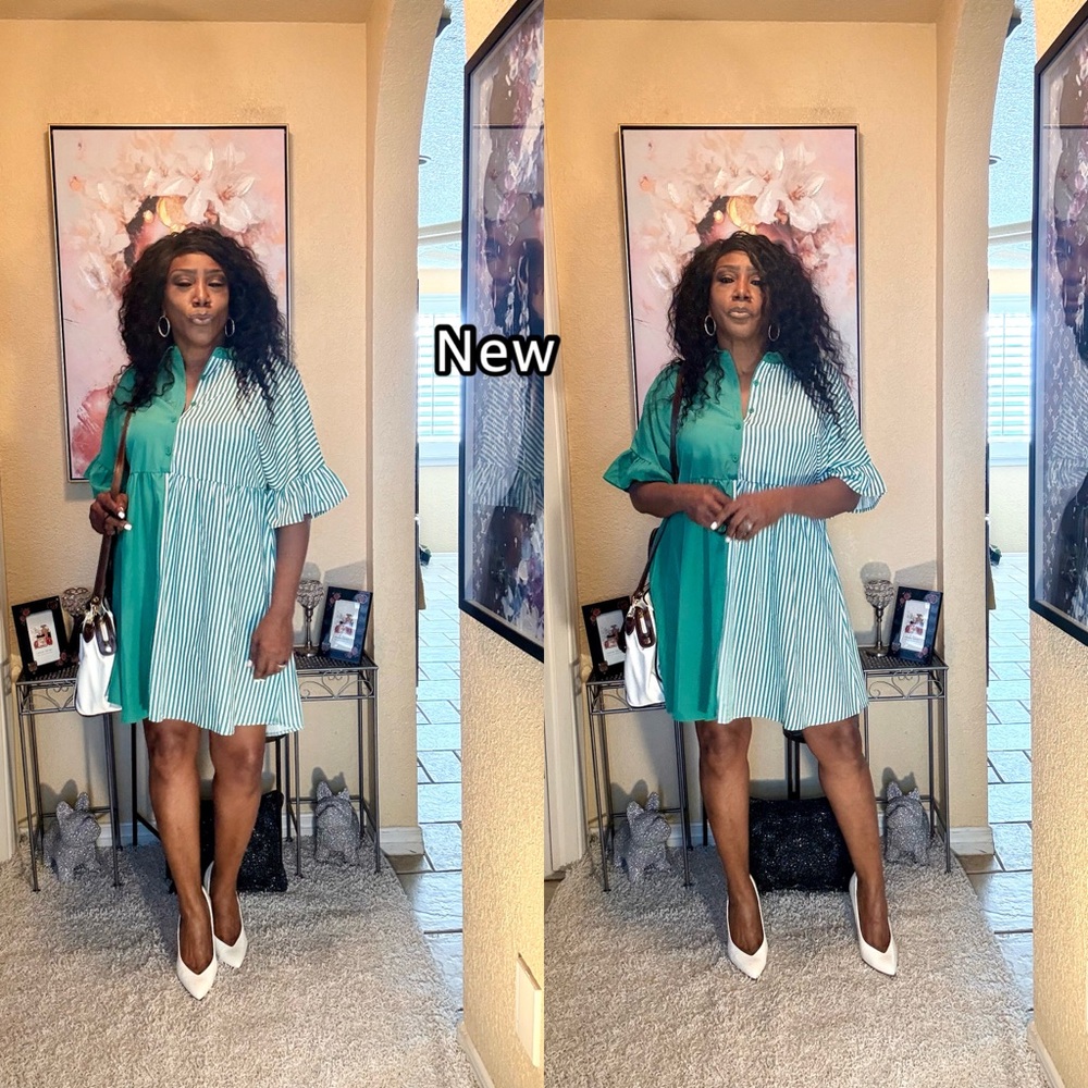 SHEIN Green and White Mini Dress - Picture 2 of 11